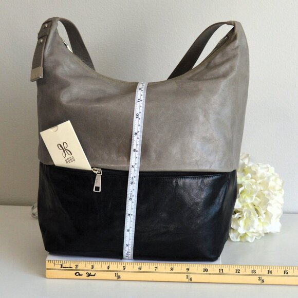 🖤 HOBO Joyce Style Shoulder Bag Two-Tone Leather Stone/Gray & Black - Picture 10 of 14